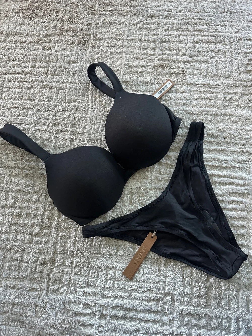 Skims Black Sig Swim Ultimate Push-Up Bikini Top 7 + Cheeky Tanga Bottom S NWT